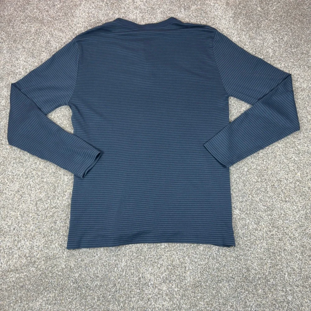 Robert Barakett Mens Long Sleeve Henley Shirt Striped Blue Grey Cotton Modal L